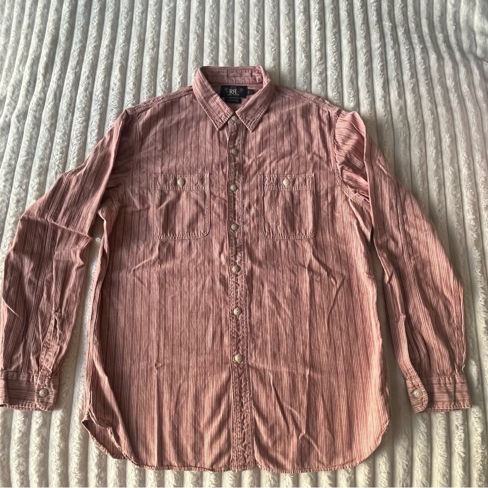 Ralph Lauren Double RL Red Striped Button Down Shirt Sz L - Picture 2 of 6